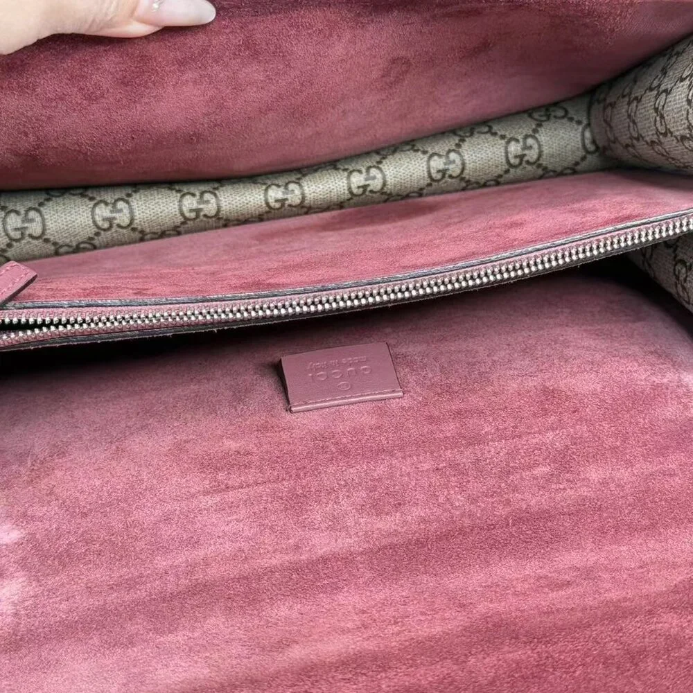 Gucci GG Logo Supreme Medium Dionysus Shoulder Bag with Floral Accent and Red Tr